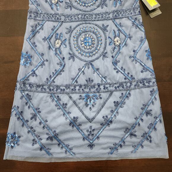 NWT Adrianna Papell Beaded Short Halter Dress French Blue Size 14 - Picture 4 of 9